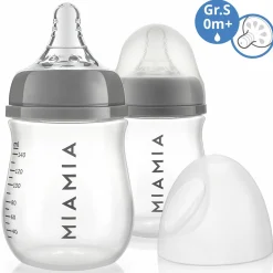 PP-Flasche 2er Pack 140 ml + Silikon-Trinksauger Gr.S - Grau