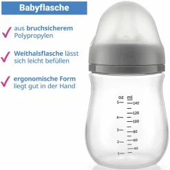 PP-Flasche 2er Pack 140 ml + Silikon-Trinksauger Gr.S - Grau