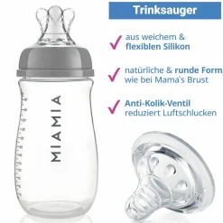 PP-Flasche 3er Pack 260 ml + Silikon-Trinksauger Gr.S - Grau