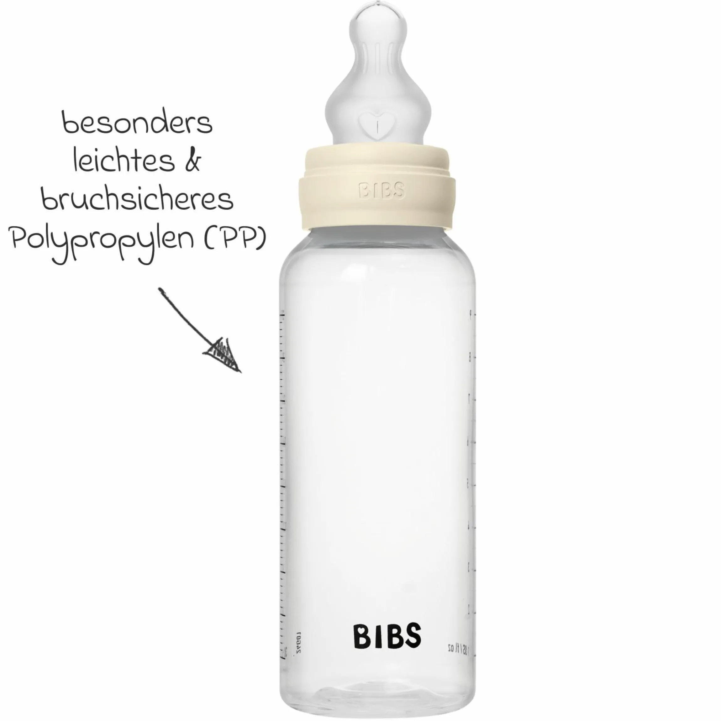 PP-Flasche 2er Pack Baby Bottle Round 270 ml + Silikon-Trinksauger - Ivory