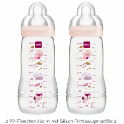 PP-Flasche 2er Pack Easy Active Baby Bottle 330 ml - Silikon Gr. 2 - Weltall - Rosa