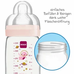PP-Flasche 2er Pack Easy Active Baby Bottle 330 ml - Silikon Gr. 2 - Weltall - Rosa