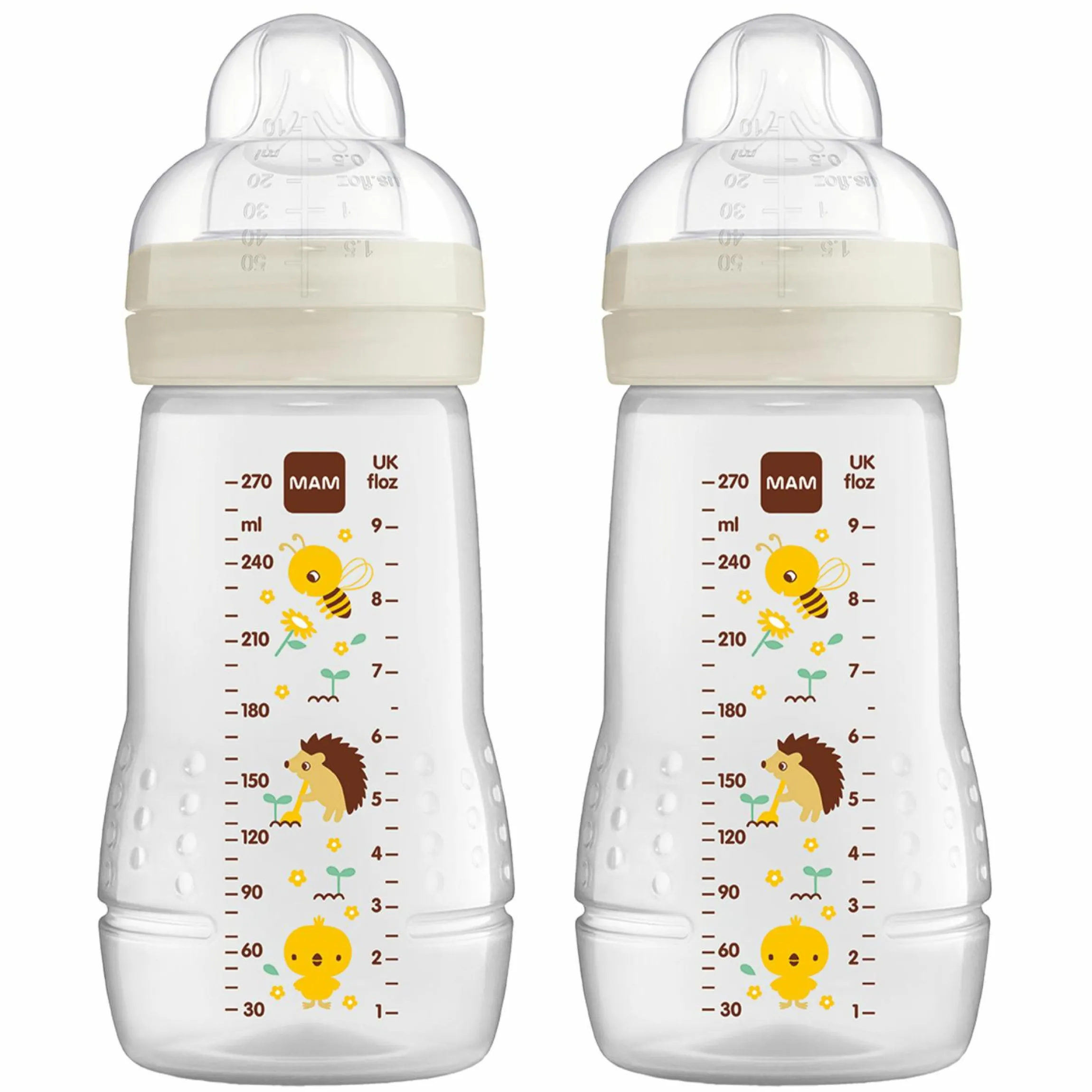 PP-Flasche 2er Pack Easy Active Baby Bottle 270 ml - Silikon Gr. 1 - Biene & Igel