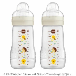 PP-Flasche 2er Pack Easy Active Baby Bottle 270 ml - Silikon Gr. 1 - Biene & Igel