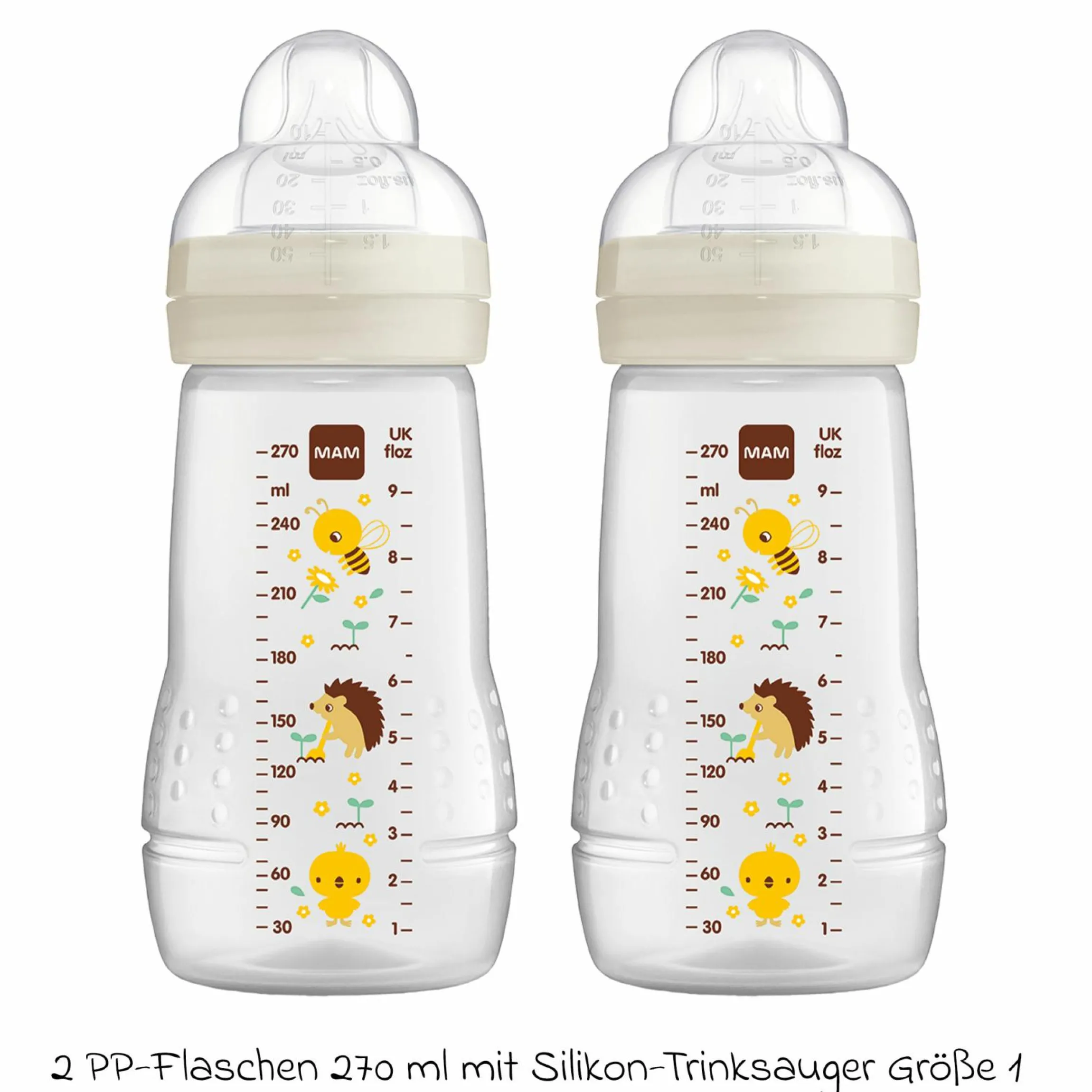 PP-Flasche 2er Pack Easy Active Baby Bottle 270 ml - Silikon Gr. 1 - Biene & Igel