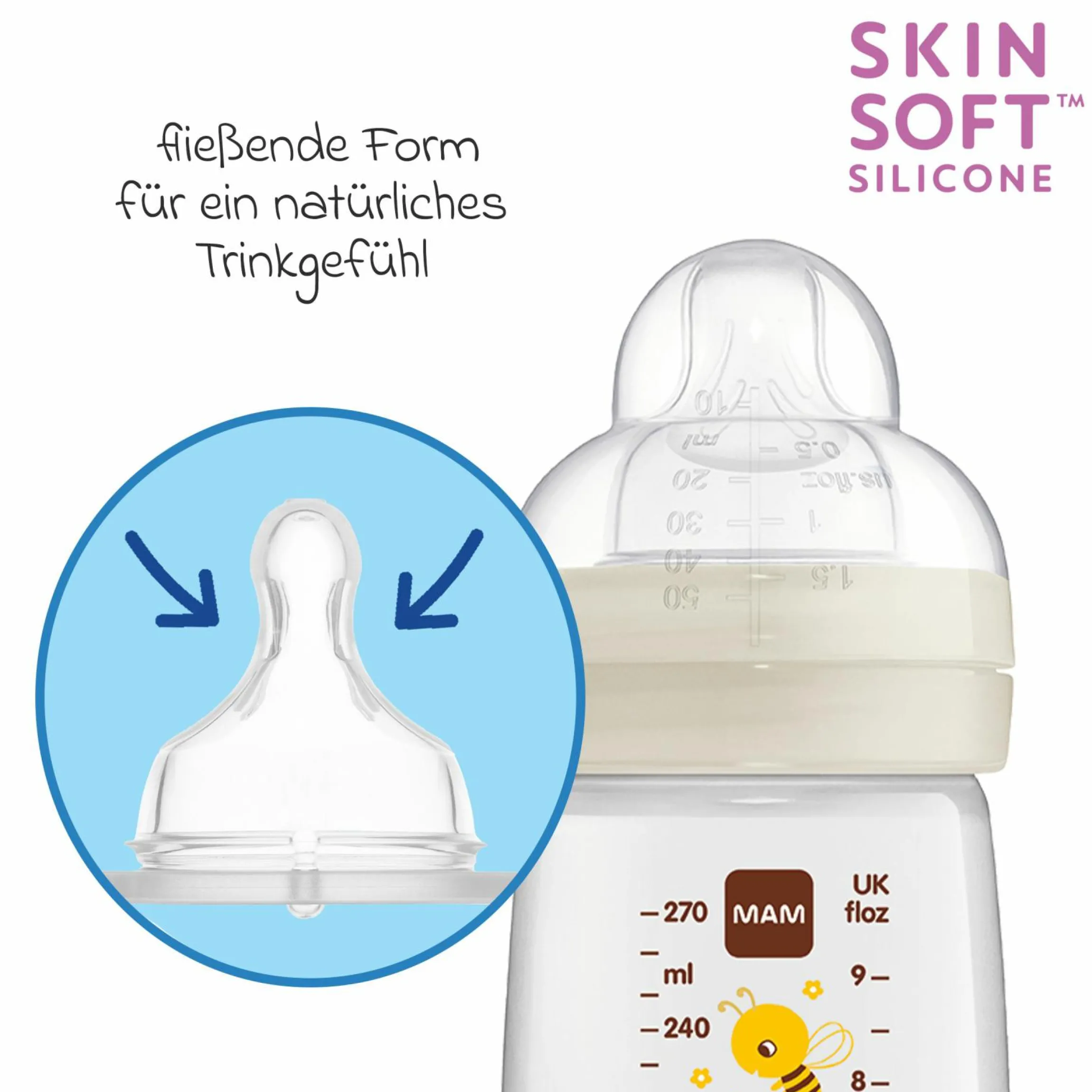 PP-Flasche 2er Pack Easy Active Baby Bottle 270 ml - Silikon Gr. 1 - Biene & Igel