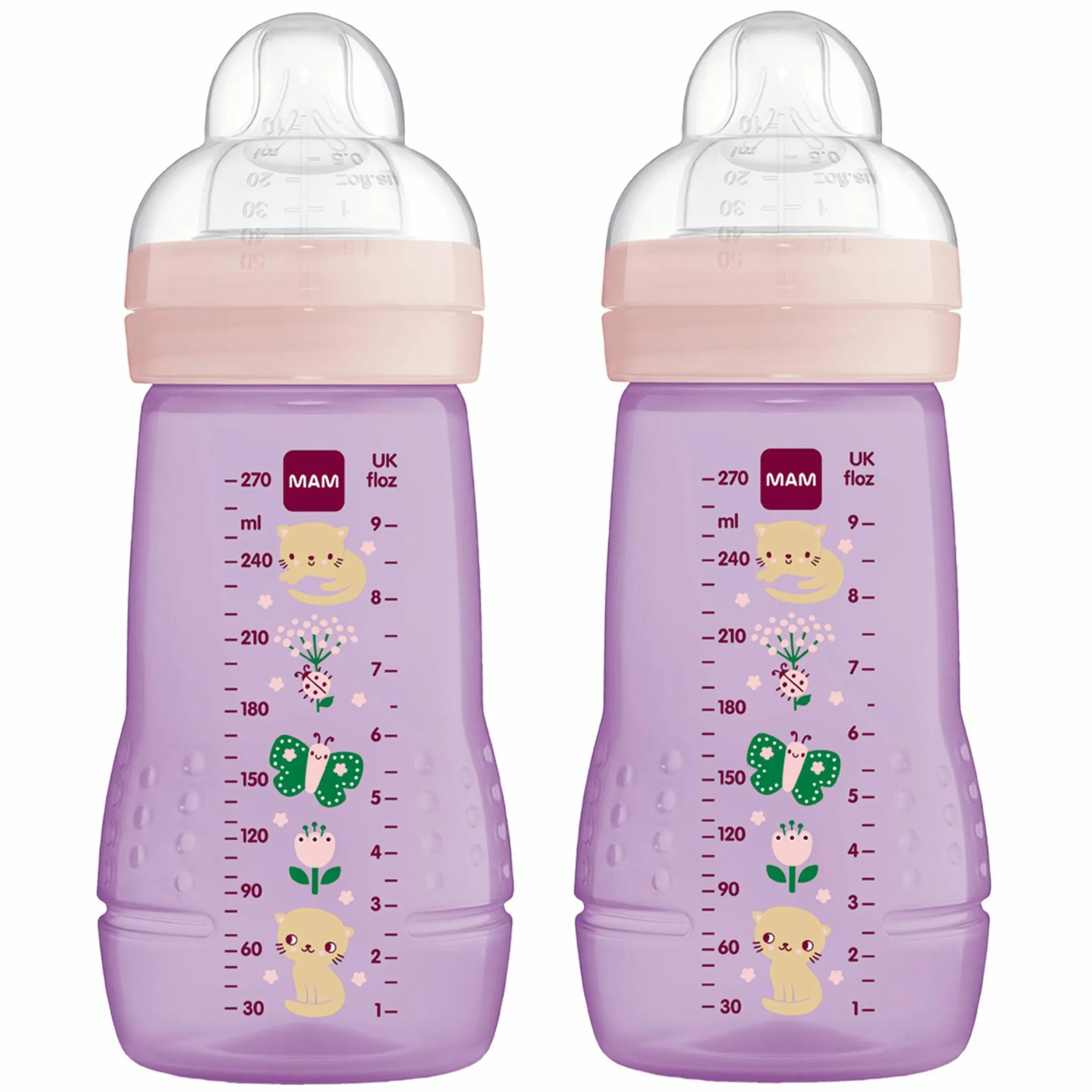 PP-Flasche 2er Pack Easy Active Baby Bottle 270 ml - Silikon Gr. 1 - Katze & Schmetterling
