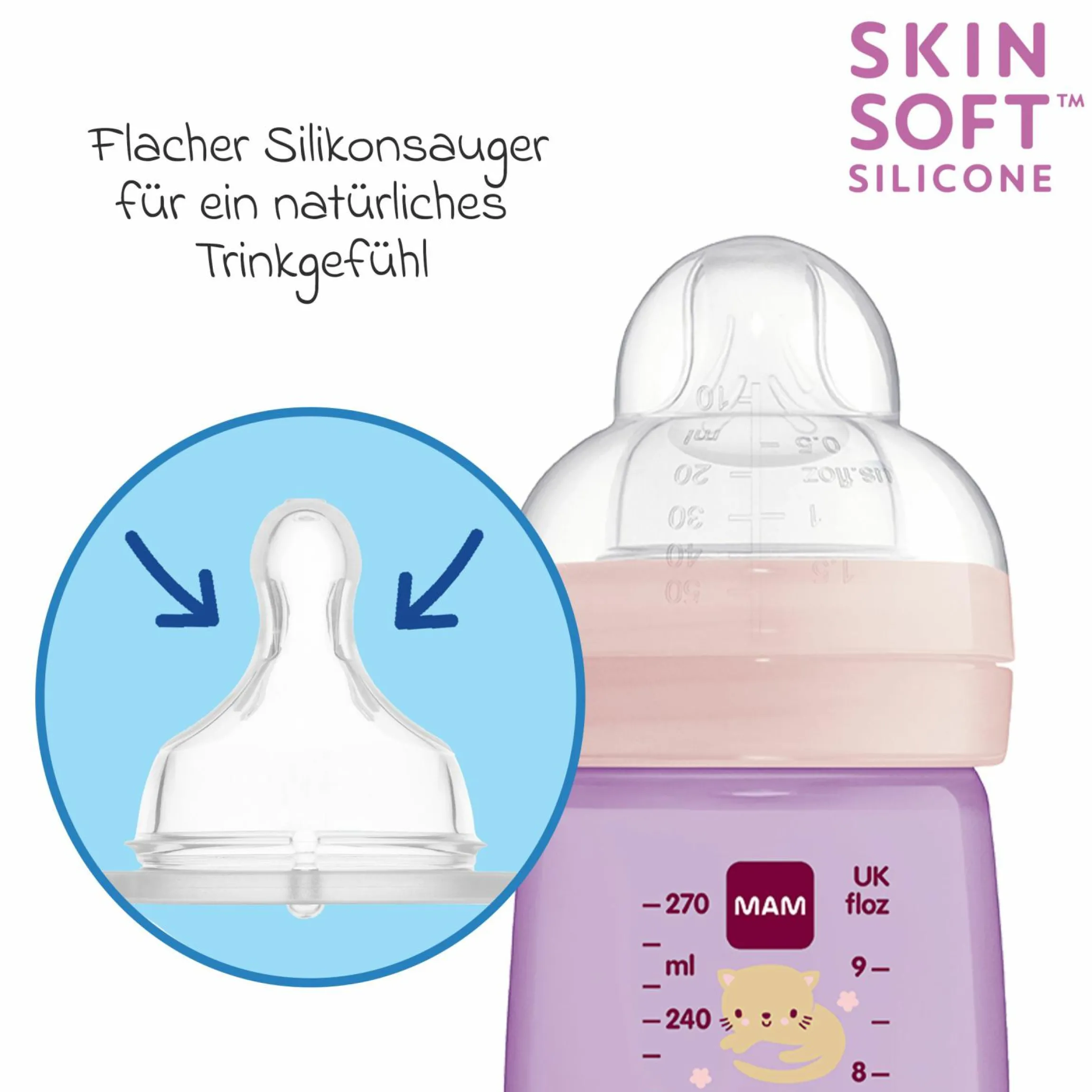 PP-Flasche 2er Pack Easy Active Baby Bottle 270 ml - Silikon Gr. 1 - Katze & Schmetterling