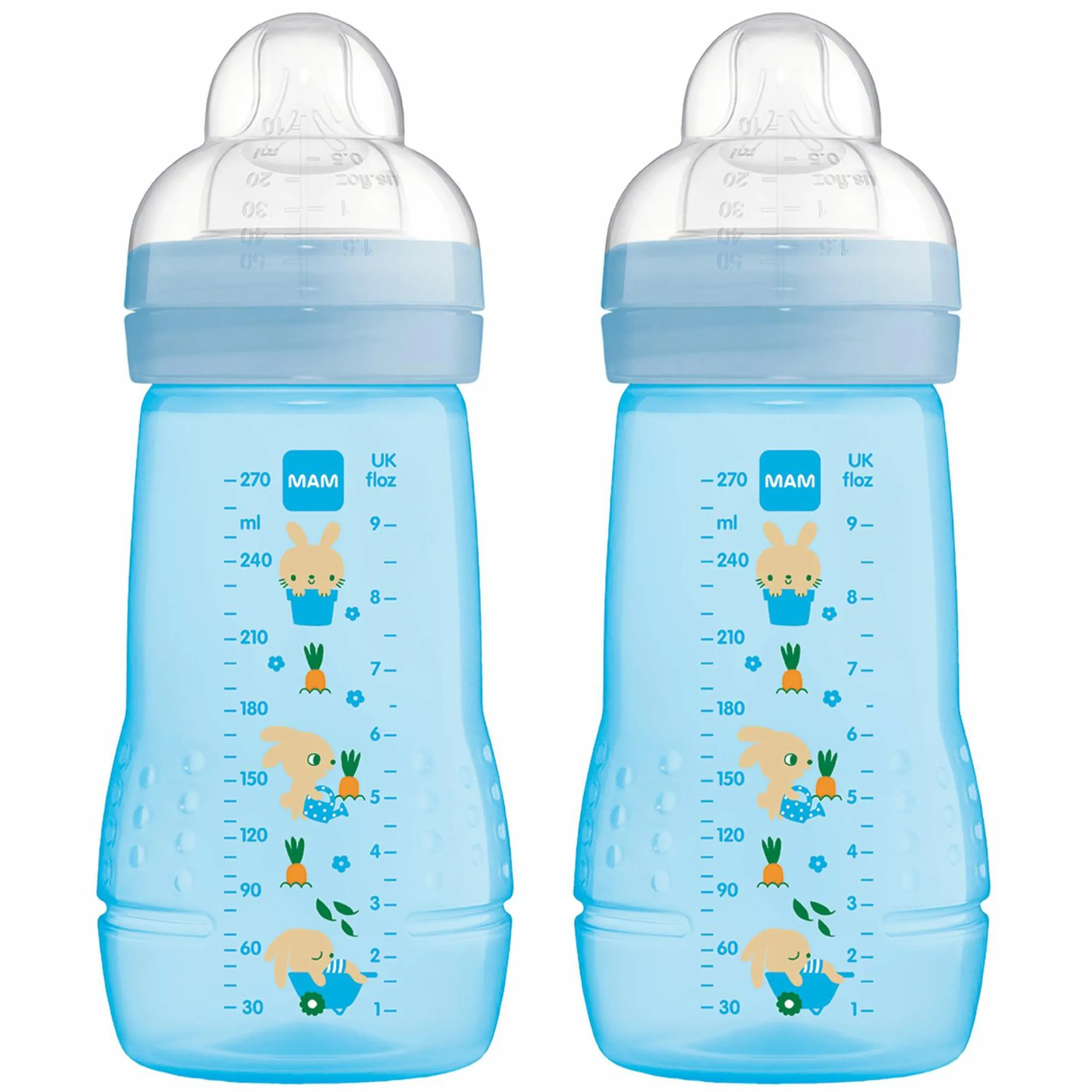 PP-Flasche 2er Pack Easy Active Baby Bottle 270 ml - Silikon Gr. 1 - Hase - Blau