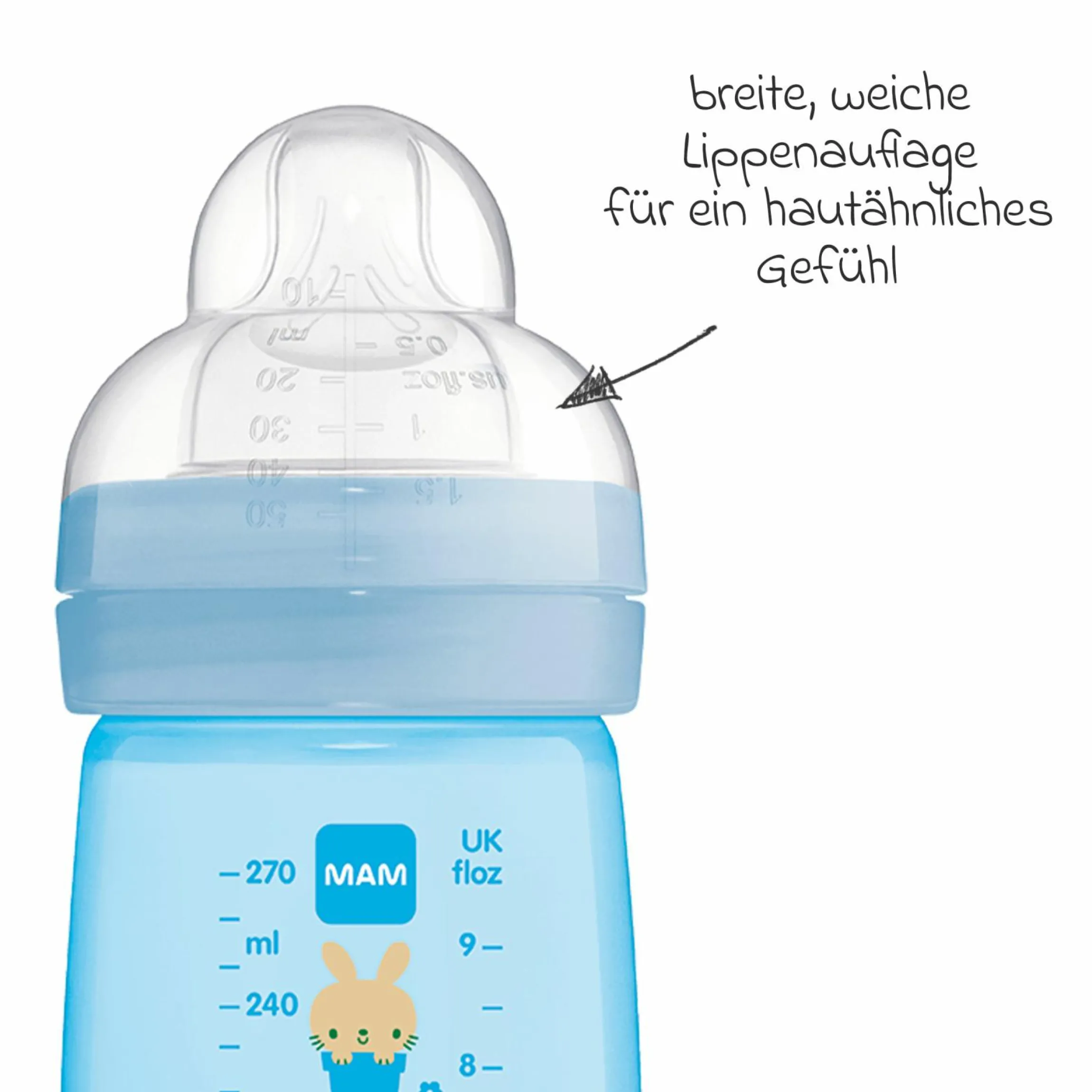 PP-Flasche 2er Pack Easy Active Baby Bottle 270 ml - Silikon Gr. 1 - Hase - Blau