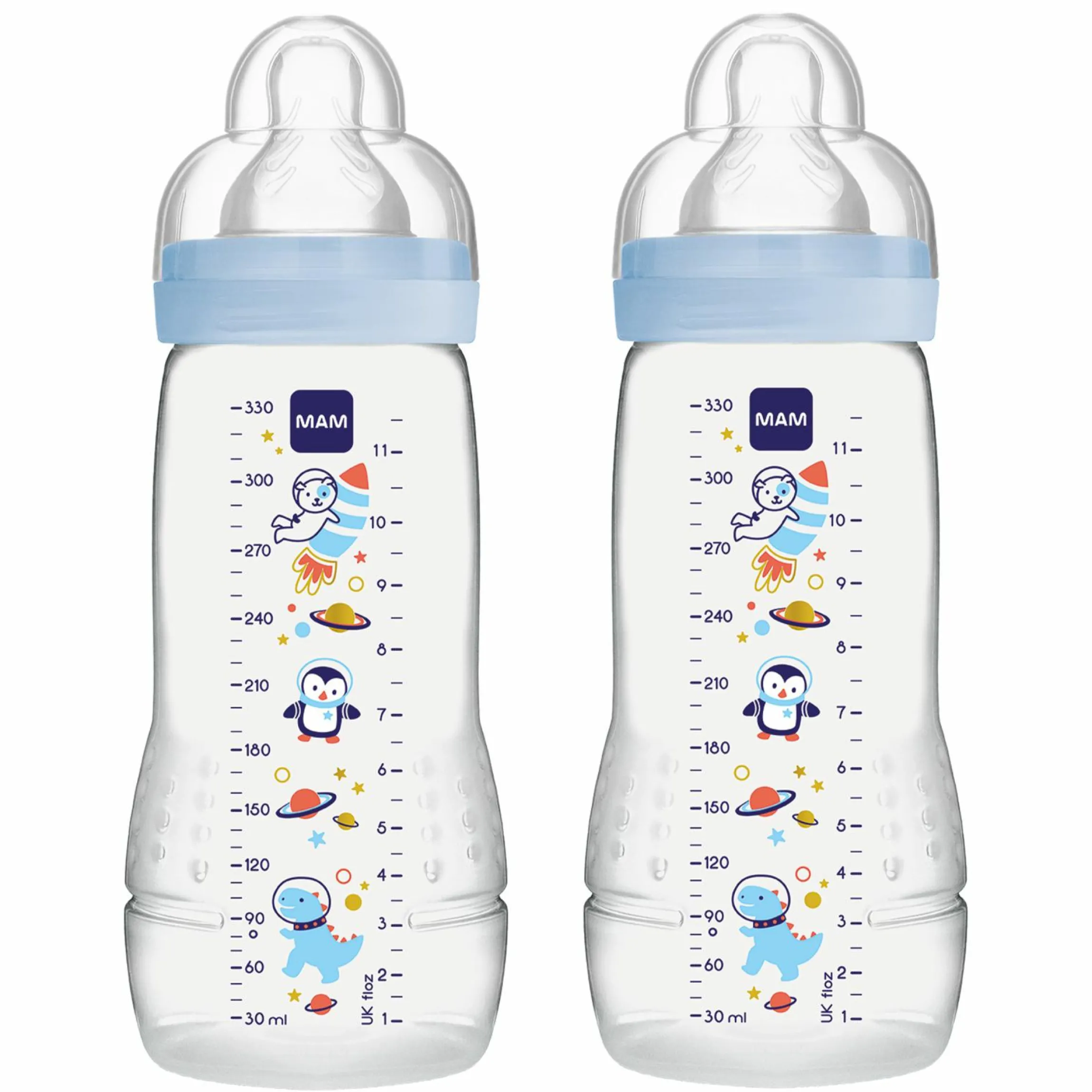 PP-Flasche 2er Pack Easy Active Baby Bottle 330 ml - Silikon Gr. 2 - Weltall - Blau