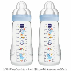 PP-Flasche 2er Pack Easy Active Baby Bottle 330 ml - Silikon Gr. 2 - Weltall - Blau