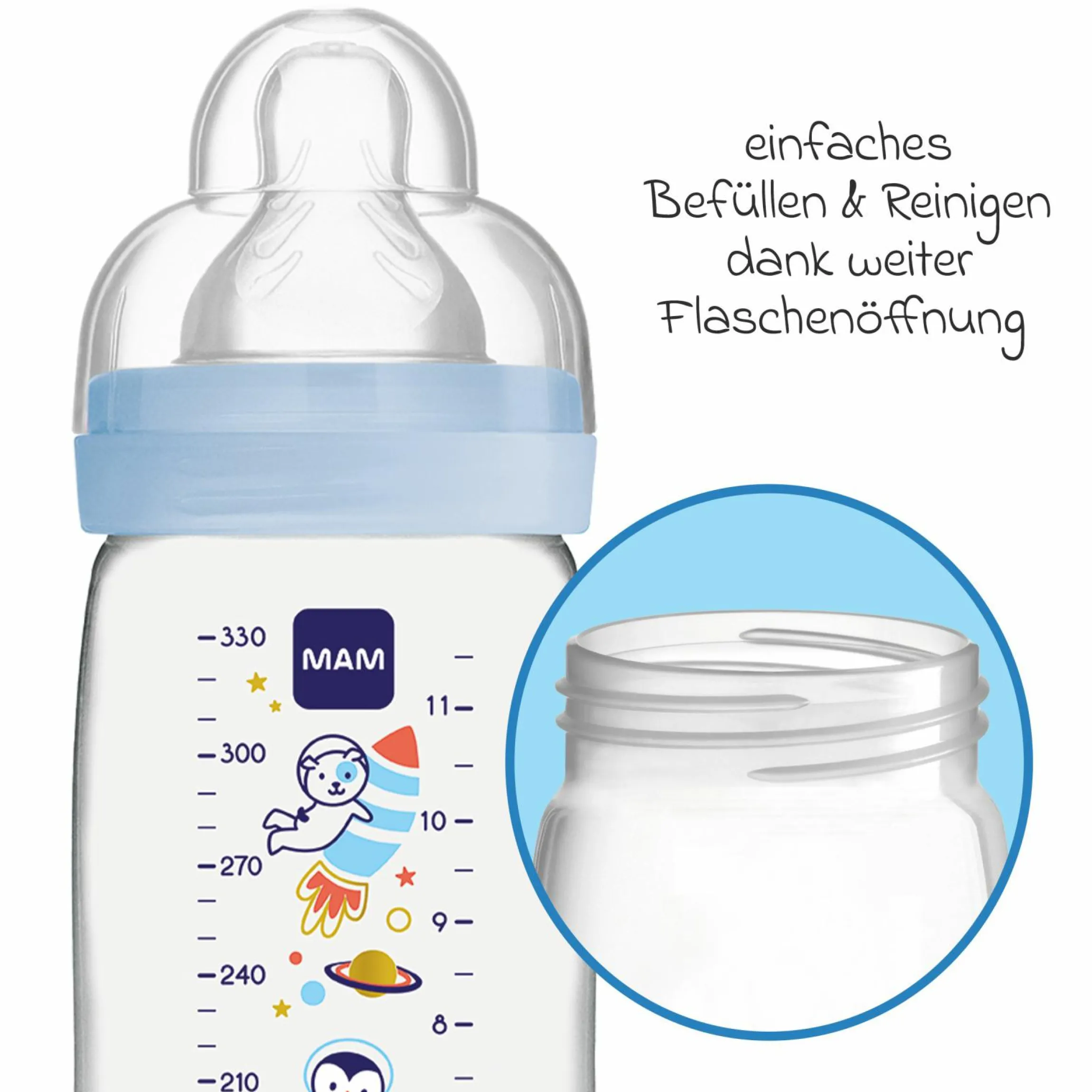 PP-Flasche 2er Pack Easy Active Baby Bottle 330 ml - Silikon Gr. 2 - Weltall - Blau