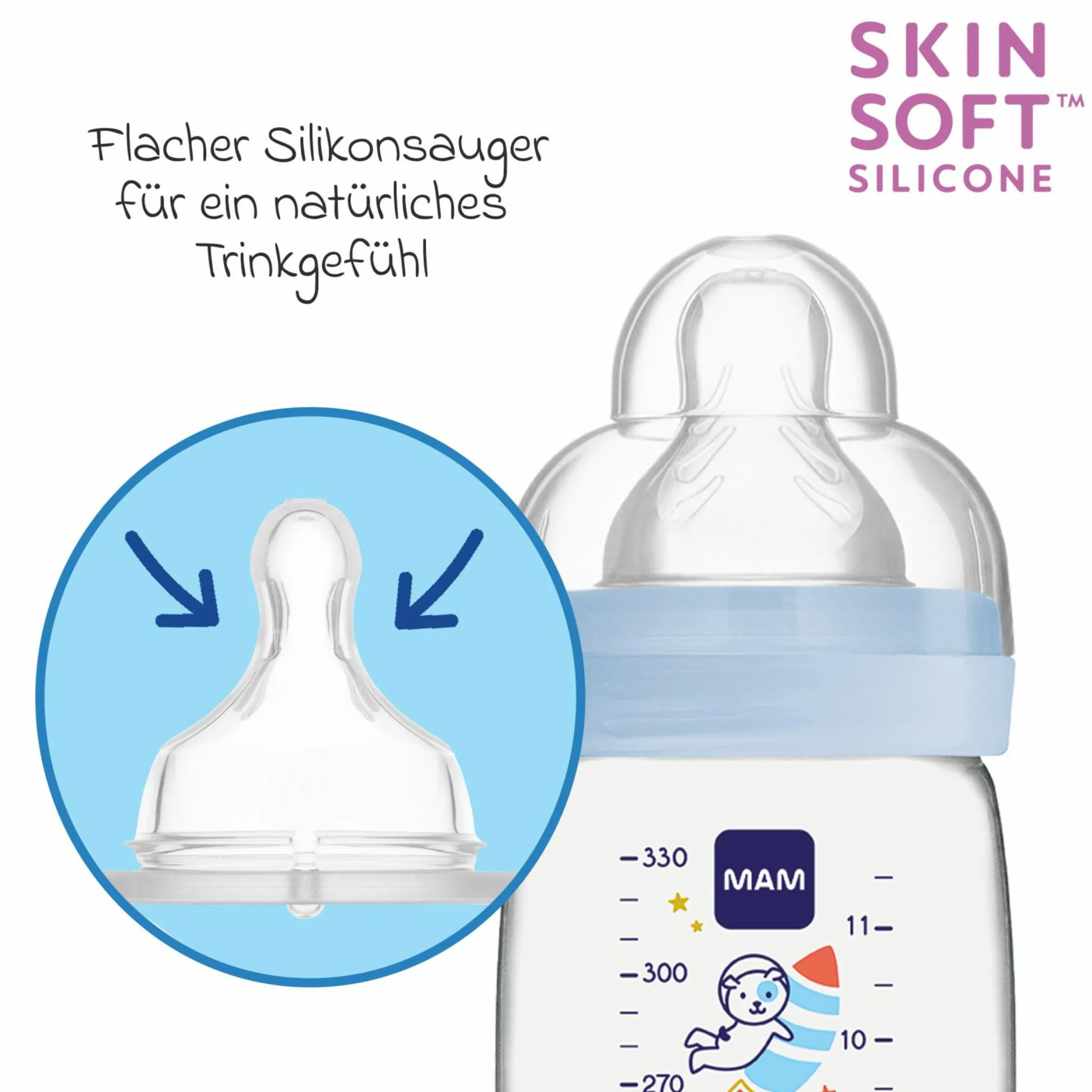PP-Flasche 2er Pack Easy Active Baby Bottle 330 ml - Silikon Gr. 2 - Weltall - Blau