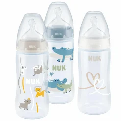 PP-Flasche 3er Pack First Choice Plus 300 ml + Silikon-Sauger Gr. M - Temperature Control - Blau