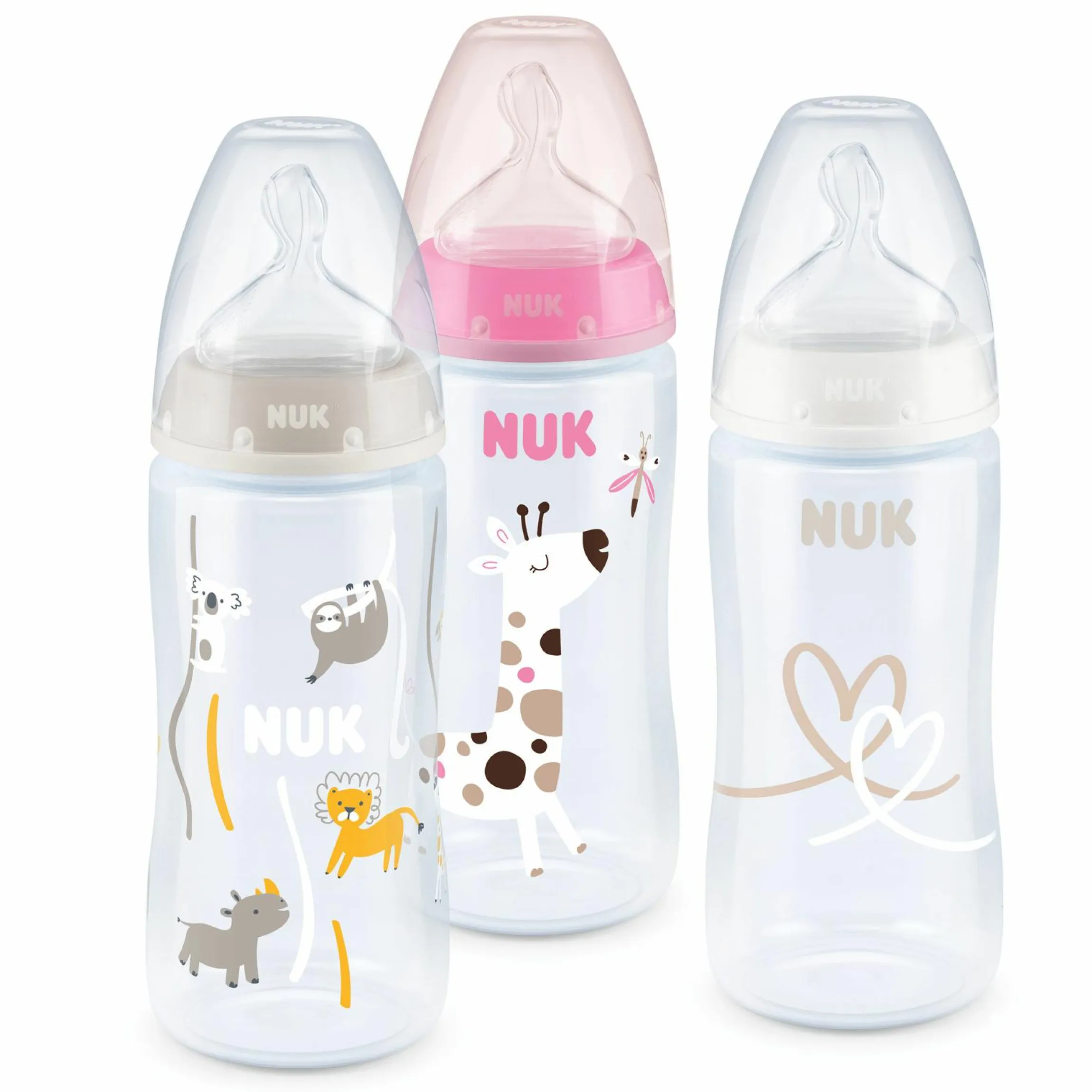 PP-Flasche 3er Pack First Choice Plus 300 ml + Silikon-Sauger Gr. M - Temperature Control - Rosa