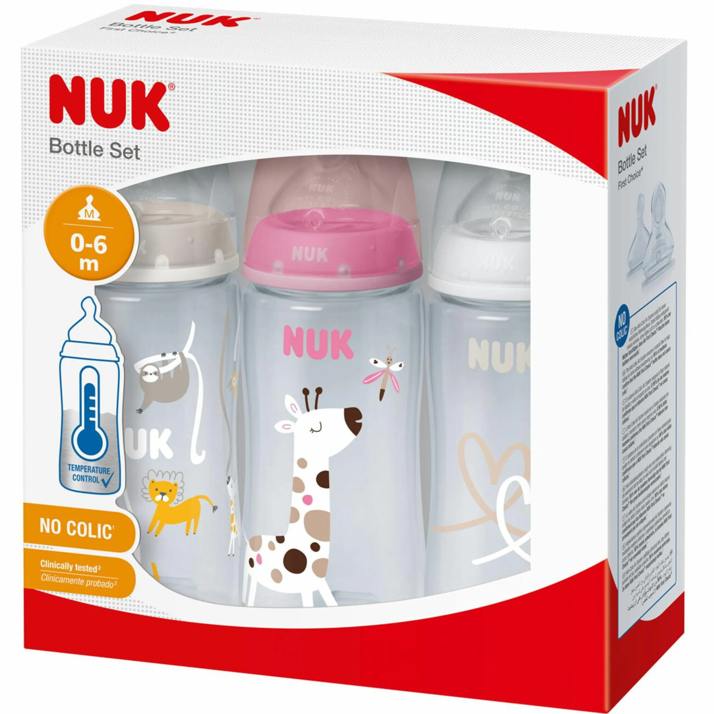 PP-Flasche 3er Pack First Choice Plus 300 ml + Silikon-Sauger Gr. M - Temperature Control - Rosa