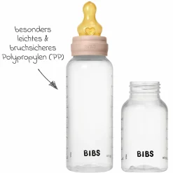 PP-Flasche 4er Pack mit Griff Baby Bottle Round 150 ml & 270 ml + Latex-Trinksauger + Baby Bottle Handle - Ivory / Blush