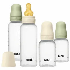 PP-Flasche 4er Pack mit Griff Baby Bottle Round 150 ml & 270 ml + Latex-Trinksauger + Baby Bottle Handle - Ivory / Sage