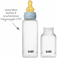 PP-Flasche 4er Pack mit Griff Baby Bottle Round 150 ml & 270 ml + Latex-Trinksauger + Baby Bottle Handle - Ivory / Baby Blue