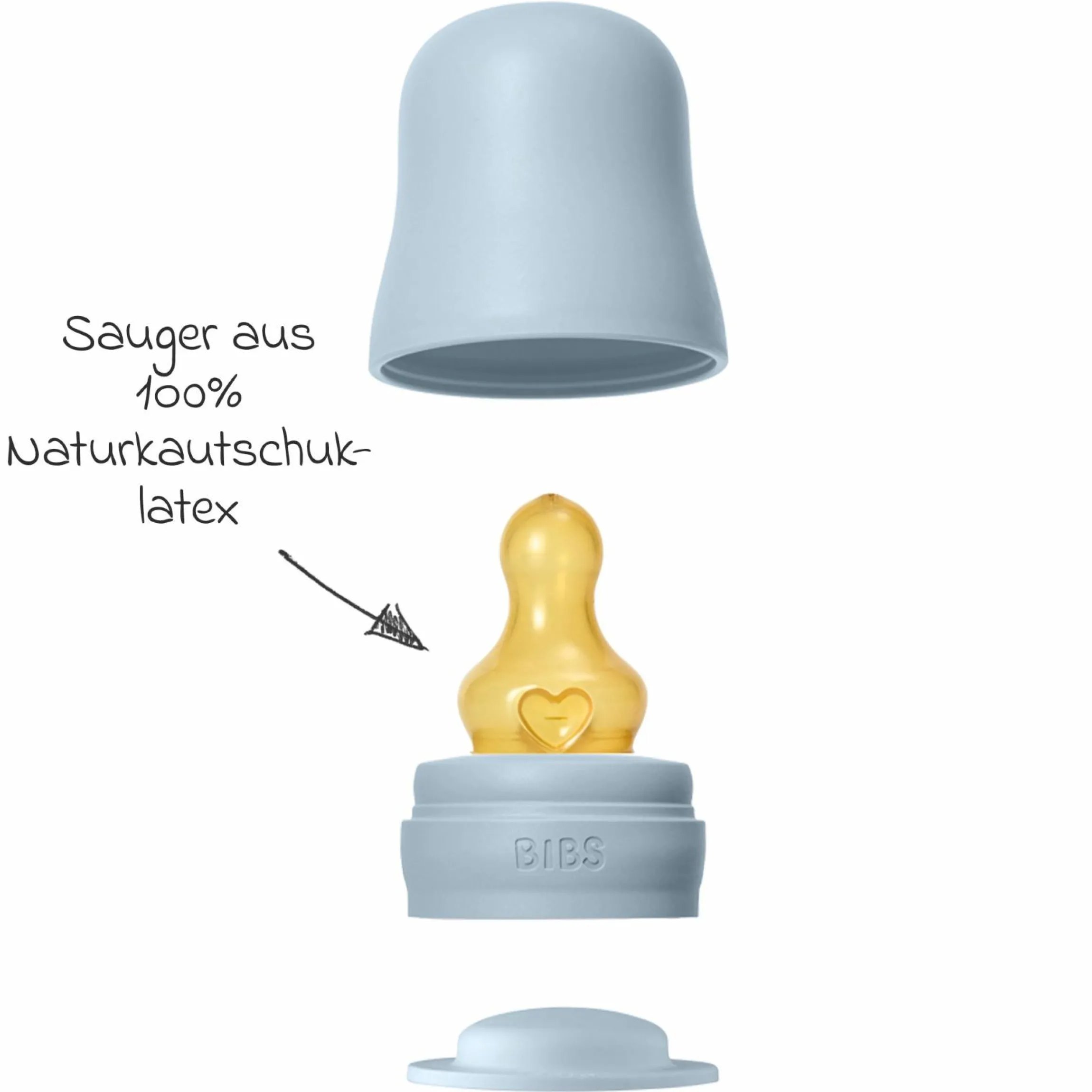 PP-Flasche 4er Pack mit Griff Baby Bottle Round 150 ml & 270 ml + Latex-Trinksauger + Baby Bottle Handle - Ivory / Baby Blue