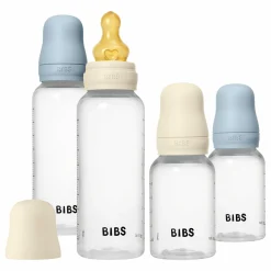 PP-Flasche 4er Pack mit Griff Baby Bottle Round 150 ml & 270 ml + Latex-Trinksauger + Baby Bottle Handle - Ivory / Baby Blue