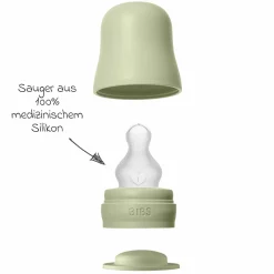PP-Flasche 4er Pack mit Griff Baby Bottle Round 150 ml & 270 ml + Silikon-Trinksauger + Baby Bottle Handle - Ivory / Sage