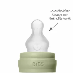 PP-Flasche 4er Pack mit Griff Baby Bottle Round 150 ml & 270 ml + Silikon-Trinksauger + Baby Bottle Handle - Ivory / Sage