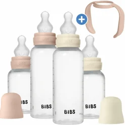 PP-Flasche 4er Pack mit Griff Baby Bottle Round 150 ml & 270 ml + Silikon-Trinksauger + Baby Bottle Handle - Ivory / Blush