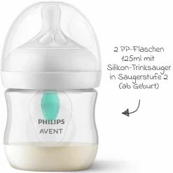 PP-Flasche 2er Pack Natural Response 125ml mit AirFree Ventil + Silikon-Sauger 0M+