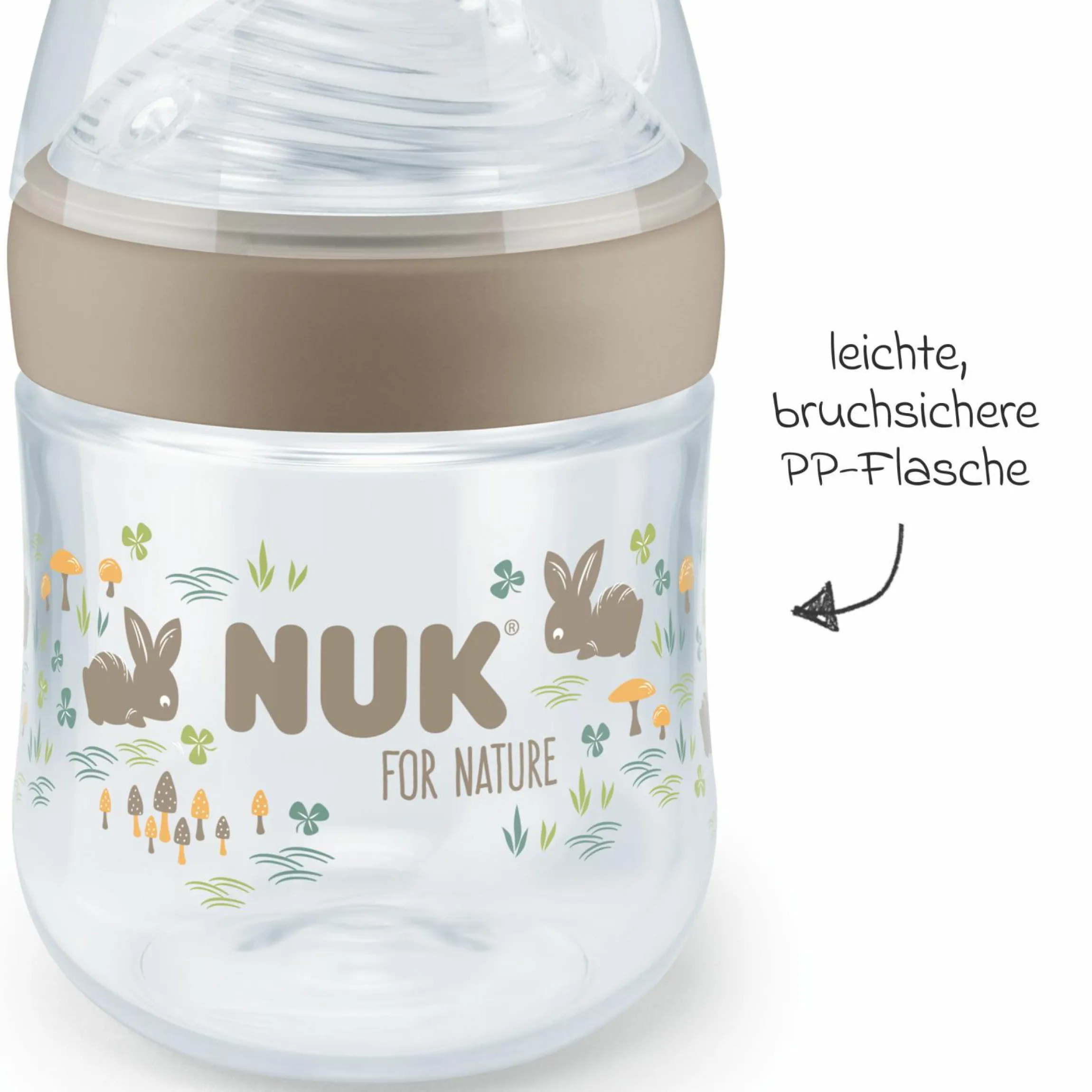PP-Flasche for Nature 150 ml + Silikon-Sauger Gr. S - Beige