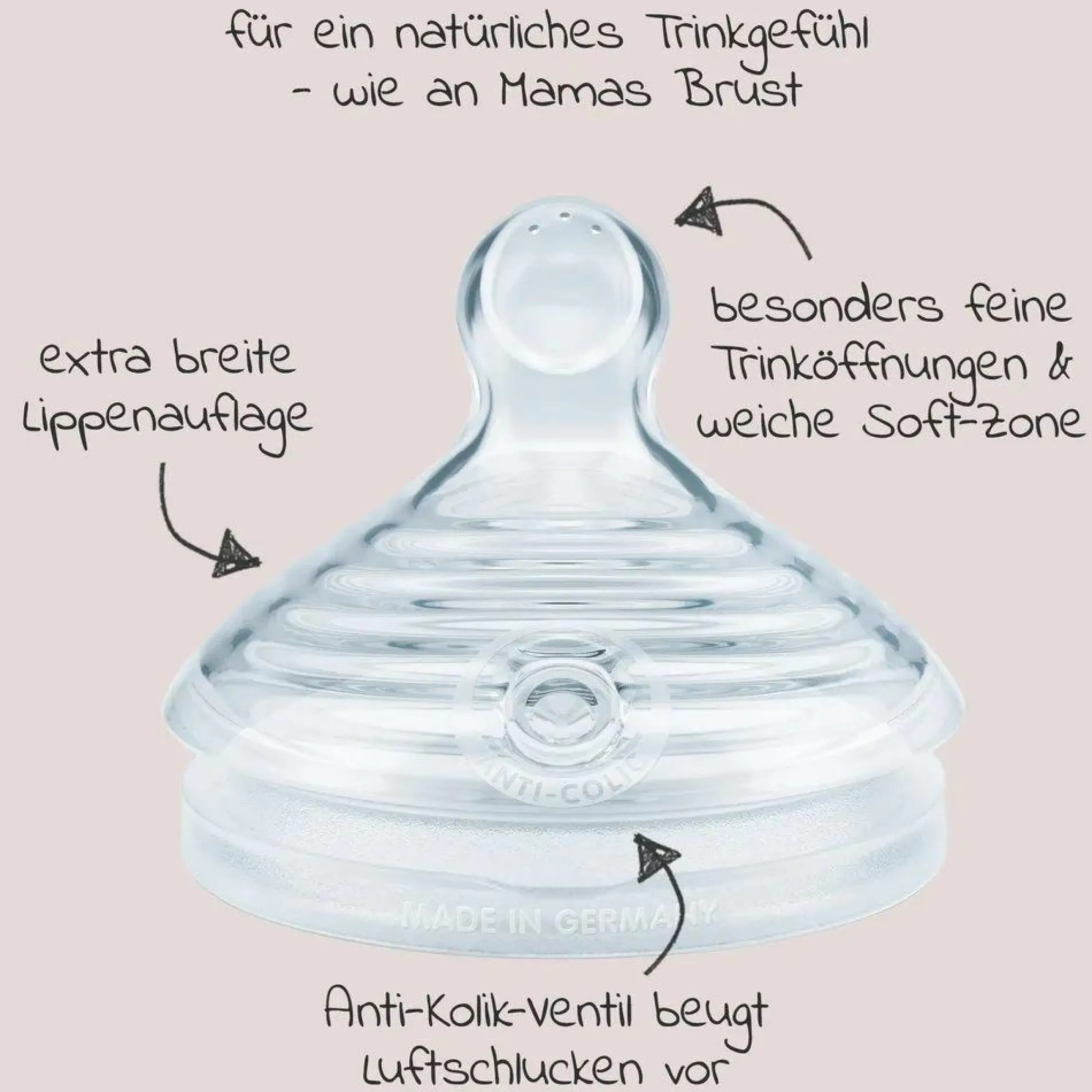 PP-Flasche for Nature 150 ml + Silikon-Sauger Gr. S - Beige