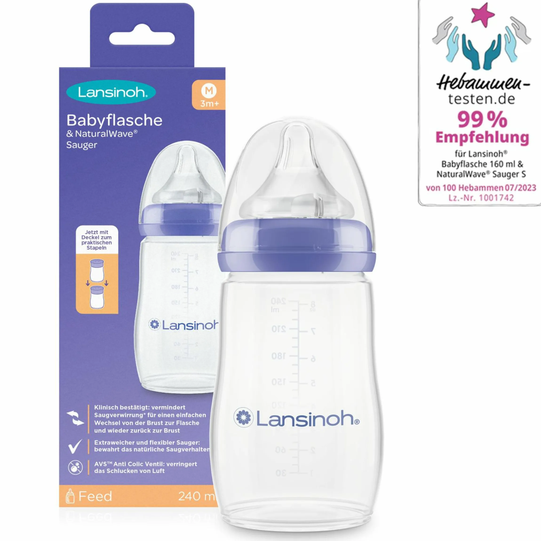 PP-Flasche 240ml mit Natural Wave® Trinksauger Gr. M