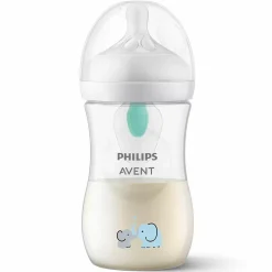 PP-Flasche Natural Response 260ml mit AirFree Ventil + Silikon-Sauger 1M+ - Elefanten