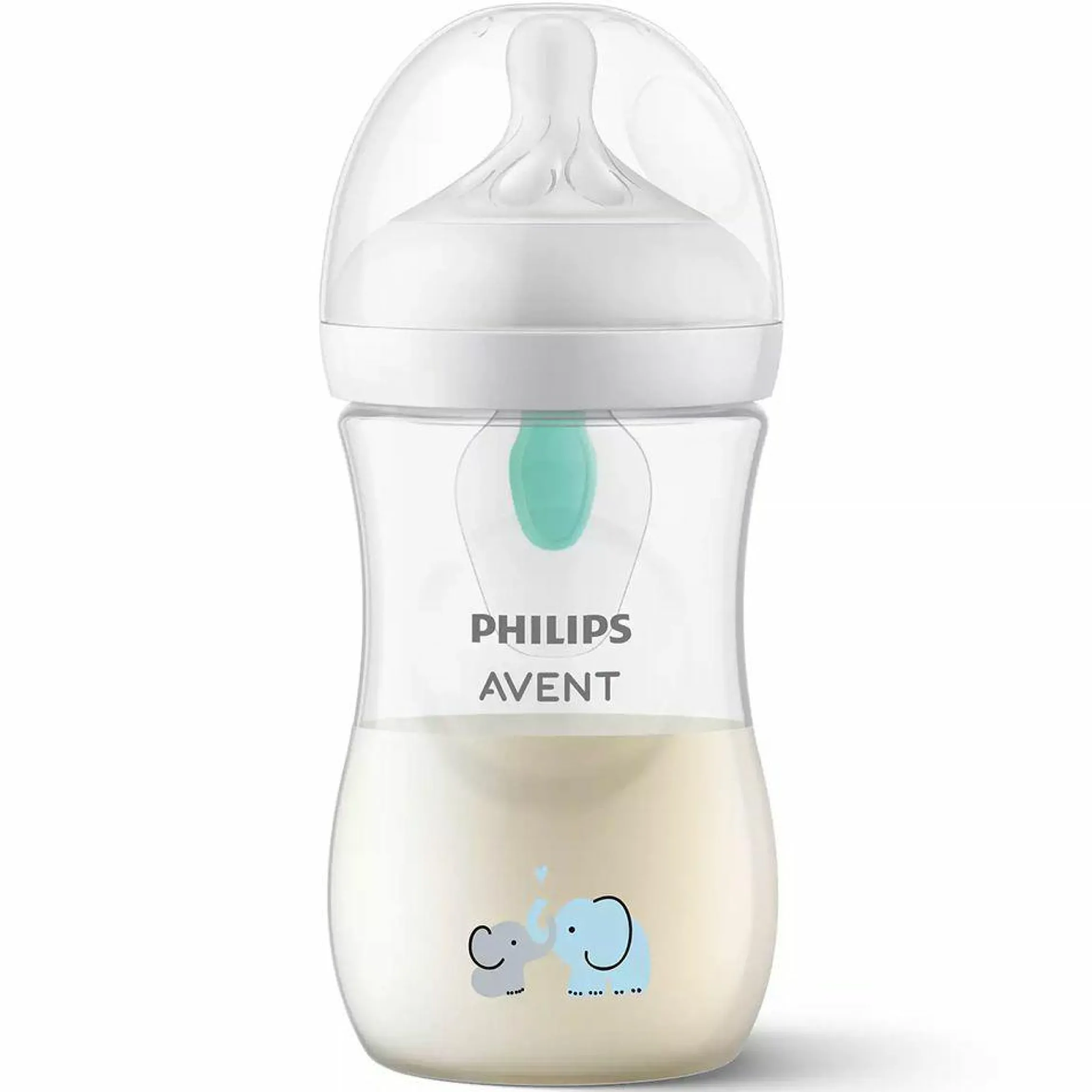 PP-Flasche Natural Response 260ml mit AirFree Ventil + Silikon-Sauger 1M+ - Elefanten