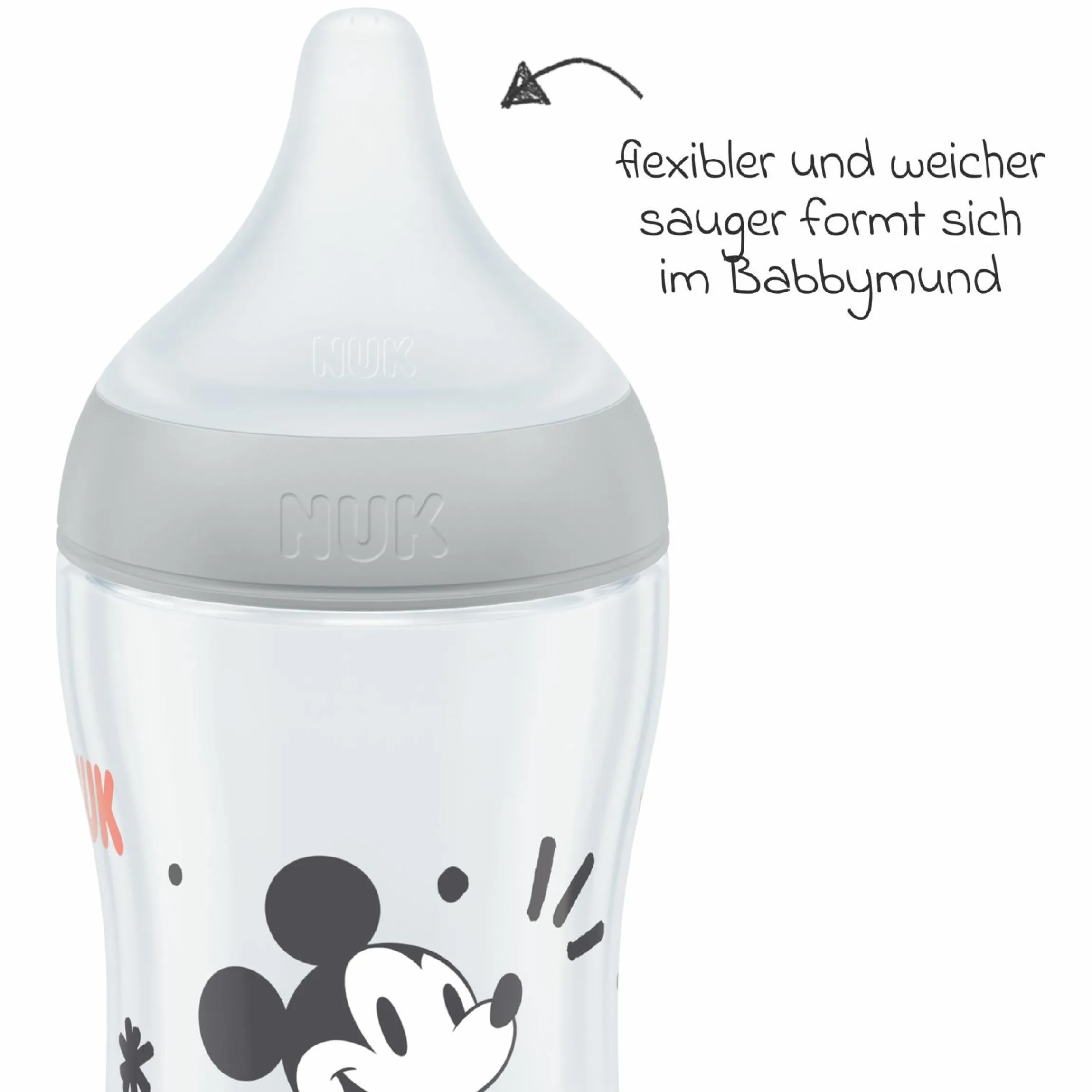 PP-Flasche Perfect Match 260 ml + Silikon-Sauger Gr. M - Disney Mickey Mouse - Grau