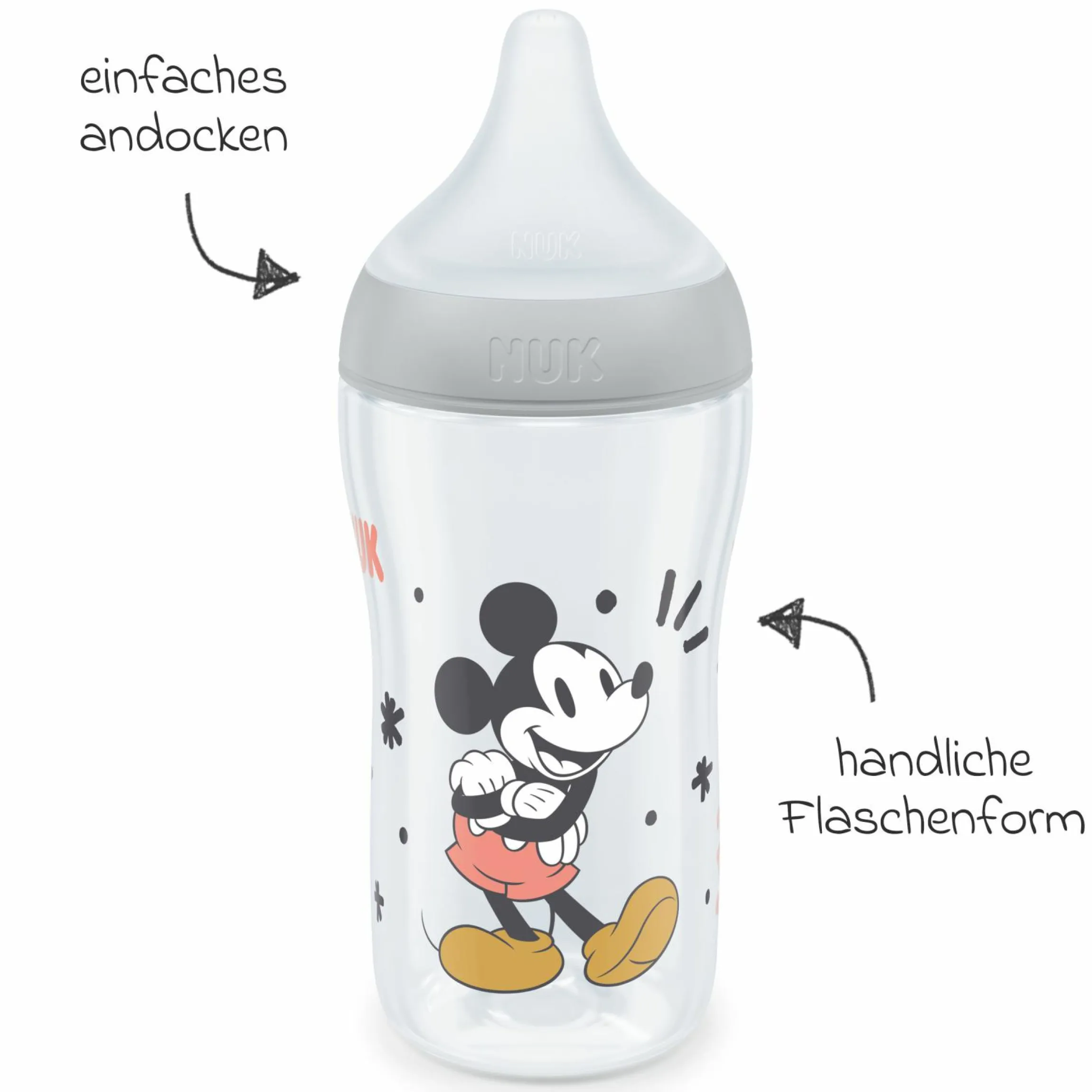PP-Flasche Perfect Match 260 ml + Silikon-Sauger Gr. M - Disney Mickey Mouse - Grau