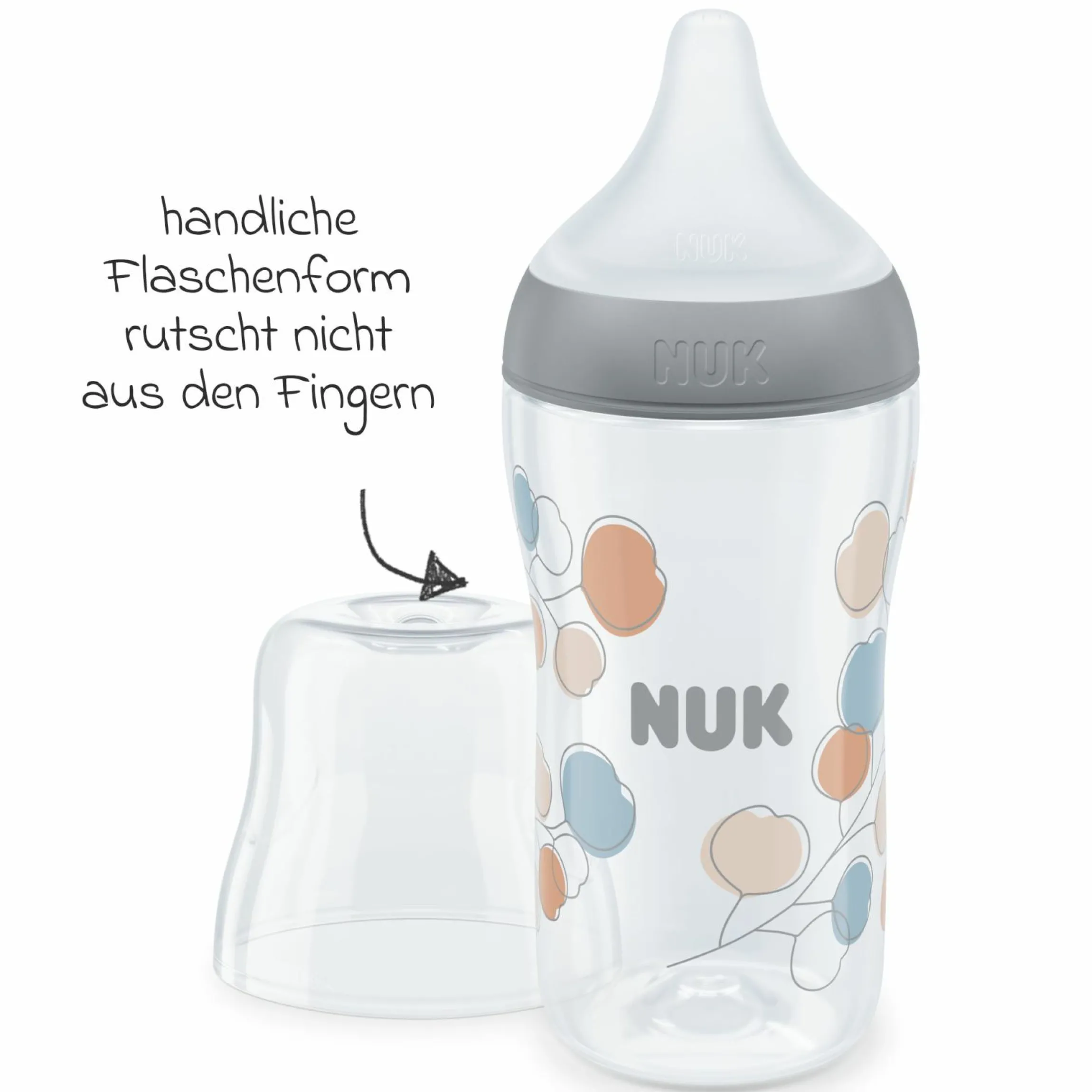 PP-Flasche Perfect Match 260 ml + Silikon-Sauger Gr. M - Zweige - Grau