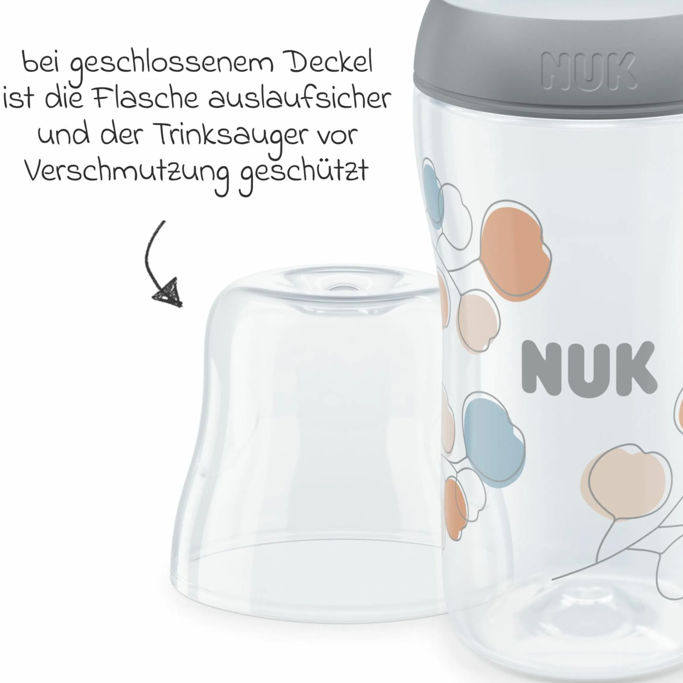 PP-Flasche Perfect Match 260 ml + Silikon-Sauger Gr. M - Zweige - Grau