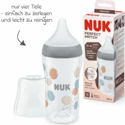 PP-Flasche Perfect Match 260 ml + Silikon-Sauger Gr. M - Zweige - Grau