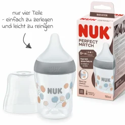 PP-Flasche Perfect Match 150 ml + Silikon-Sauger Gr. S - Zweige - Grau