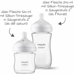 Premium Glas-Flaschen-Set Natural 11-tlg. - 6 Babyflaschen + Flaschenbürste + Milchpulverportionierer + 3 Spucktücher