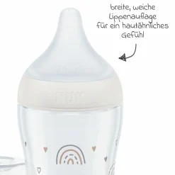 Premium PP-Flaschen-Set Perfect Match 11-tlg. - 6 Babyflaschen + Flaschenbürste + Milchpulverportionierer + 3 Spucktücher - Regenbogen - Weiß