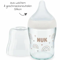 Premium Starter-Set 9-tlg. - Babykostwärmer + 4 Glas-Flaschen Perfect Match + 1 Flaschenbürste + 3 Spucktücher - Regenbogen - Weiß