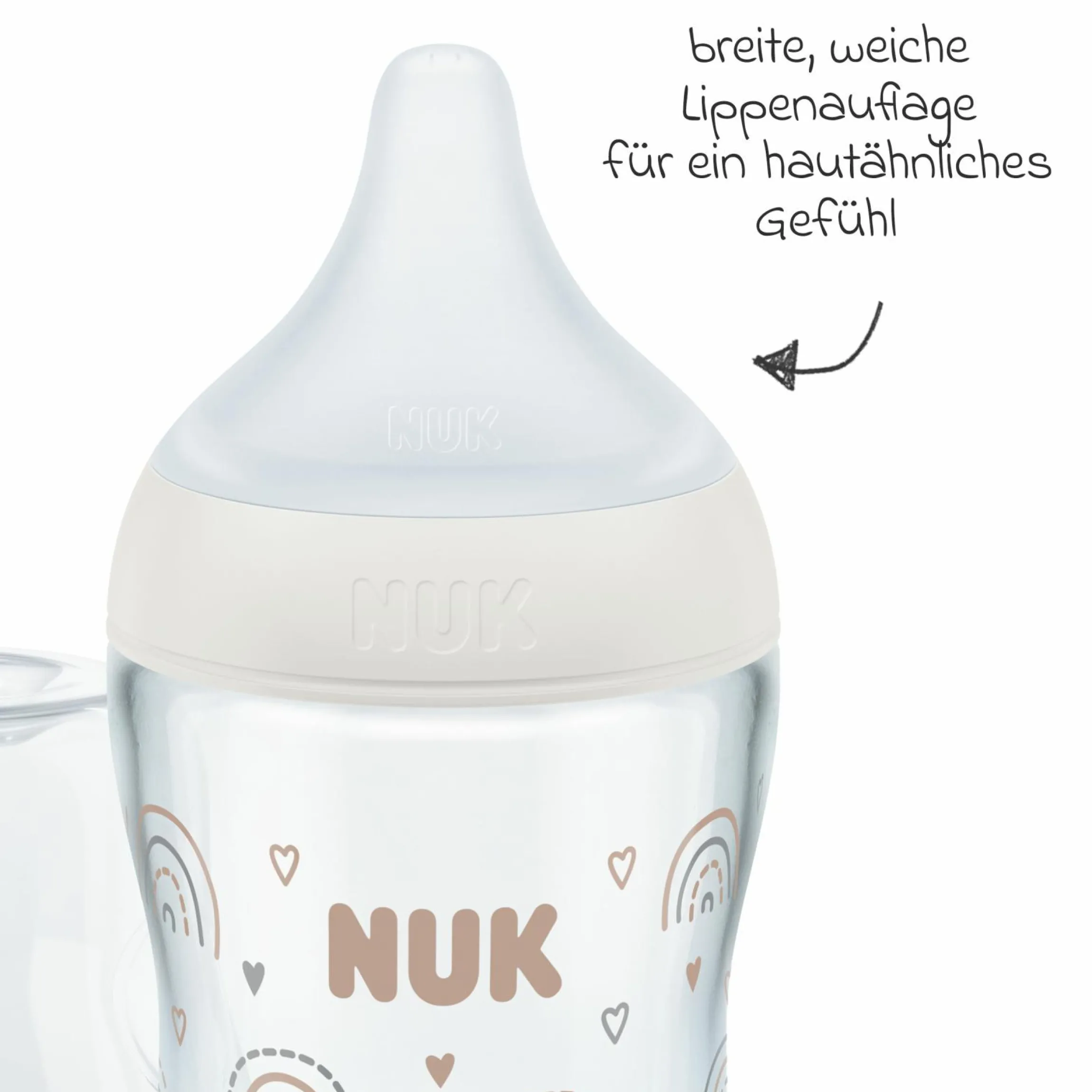 Premium Starter-Set 9-tlg. - Babykostwärmer + 4 Glas-Flaschen Perfect Match + 1 Flaschenbürste + 3 Spucktücher - Regenbogen - Weiß