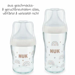 Premium Still-Set Basic 8-tlg. - Handmilchpumpe + 4 Glas-Flaschen Perfect Match + 3 Spucktücher - Regenbogen - Weiß