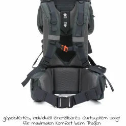 Rückentrage Adventure für Baby & Kleinkind bis 20 kg mit Sonnendach & Rucksack - Grau