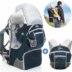Rückentrage für Baby und Kleinkind mit Sonnenschutz und Zubehör - Blau