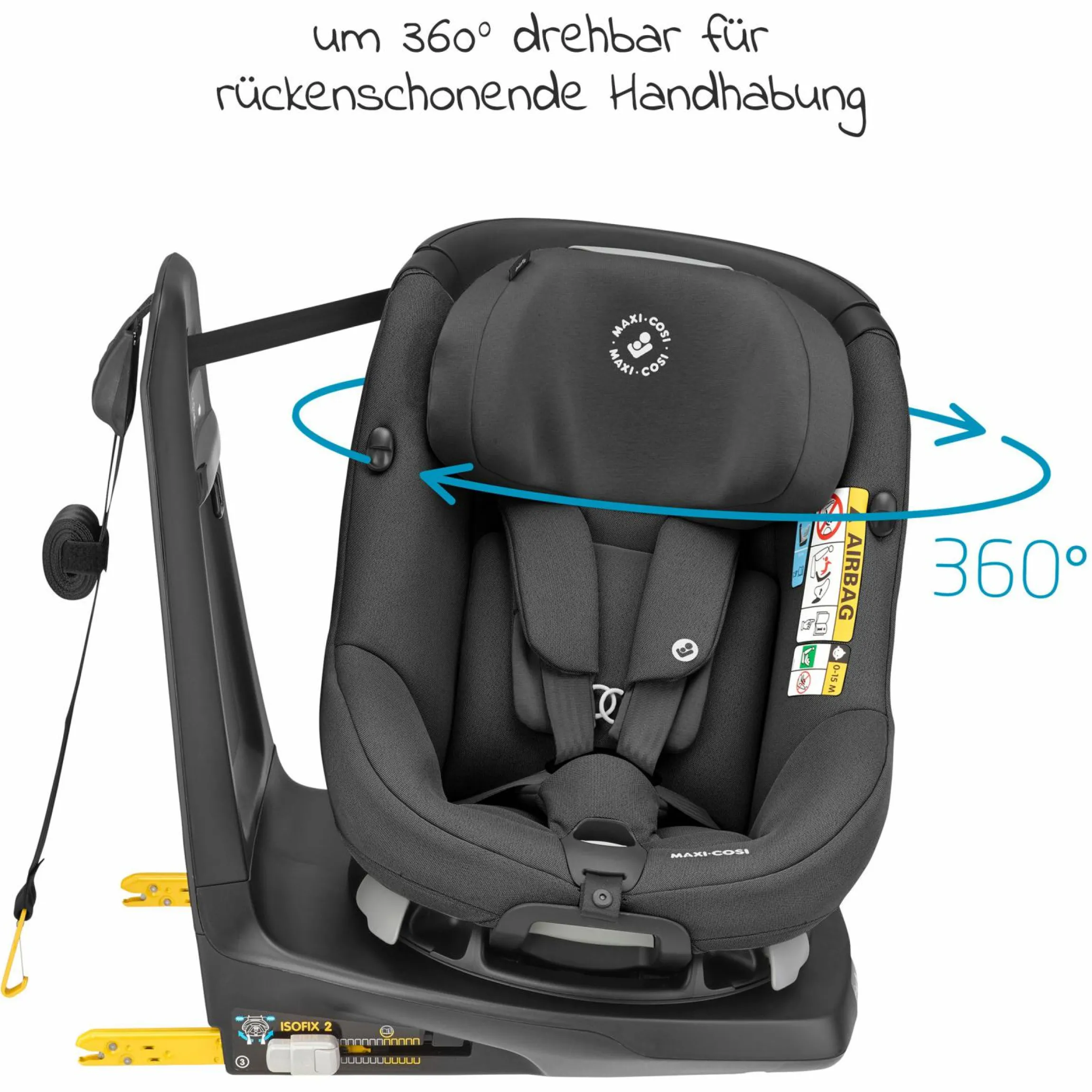 Reboarder-Kindersitz AxissFix i-Size 360° drehbar 4 Monate-4 Jahre (61-105cm) Isofix-Basis - Authentic Graphite - Kollektion 2025