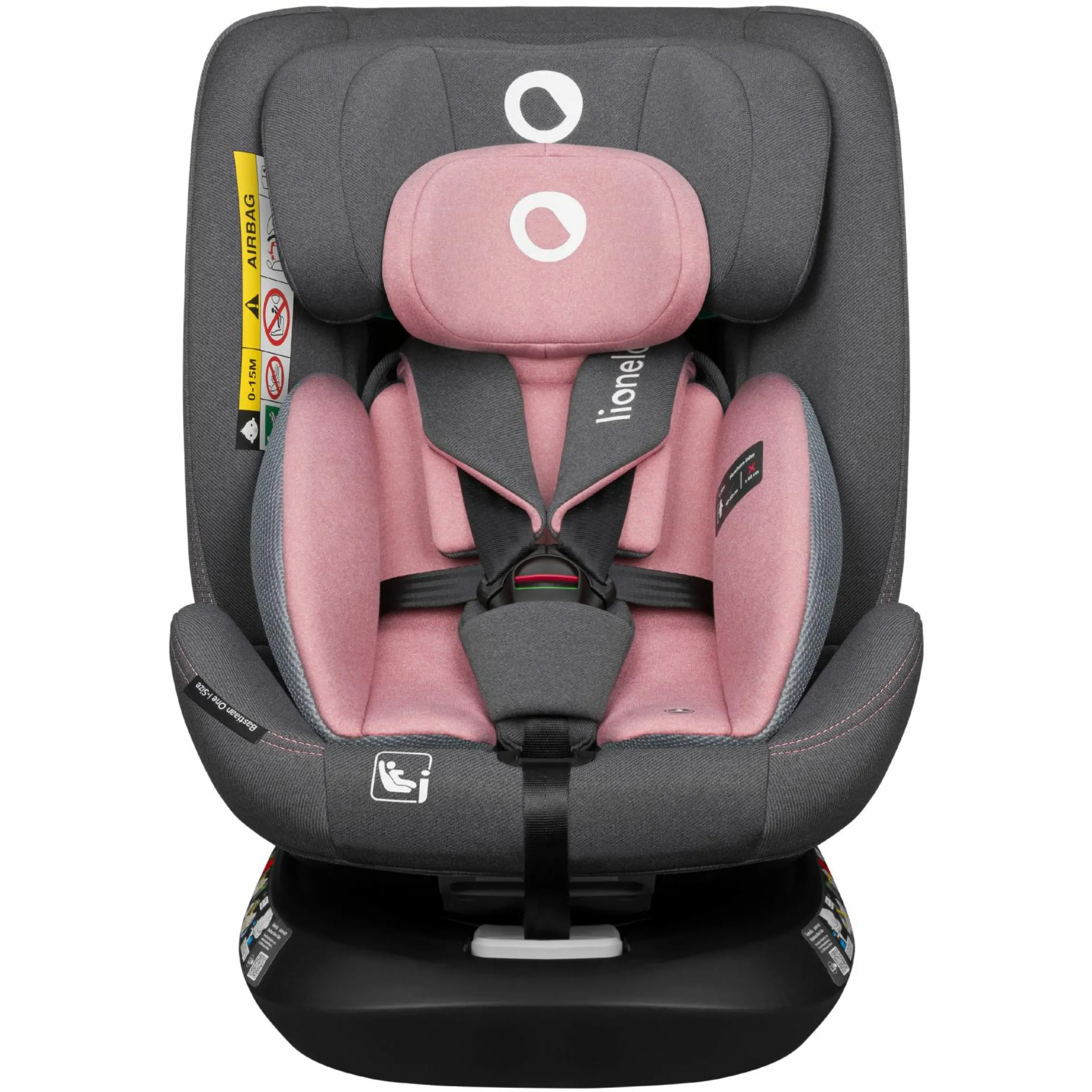 Reboarder-Kindersitz Bastian One i-Size drehbar ab Geburt -12 Jahre (40 cm - 150 cm) mit Sitzverkleinerer inkl. Isofix-Basis& Top Tether-Gurt - Pink Rose